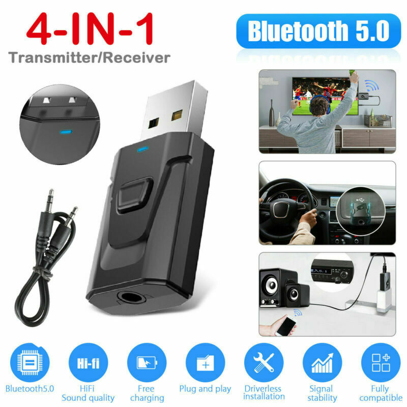 4 IN1 Wireless USB Bluetooth 5.0 Transmitter Receiver 3.5mm Stereo Audio Adapter