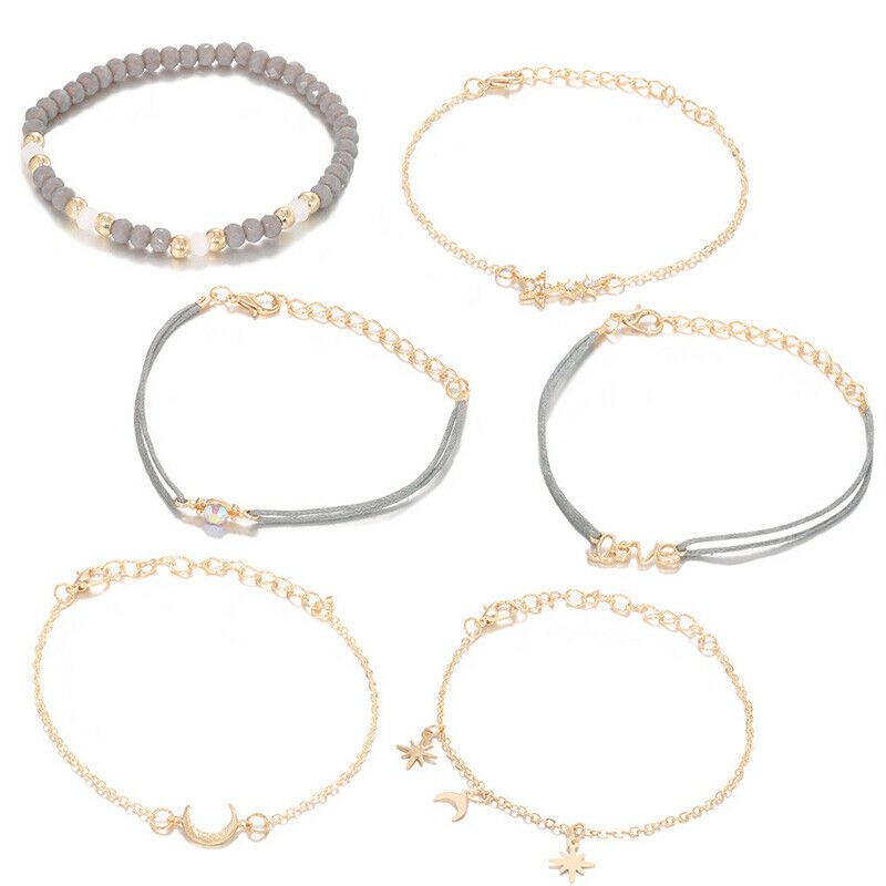 6pcs/set Bohemian Women Tassels Leaves Circular Chains Bangle Jewel.l8