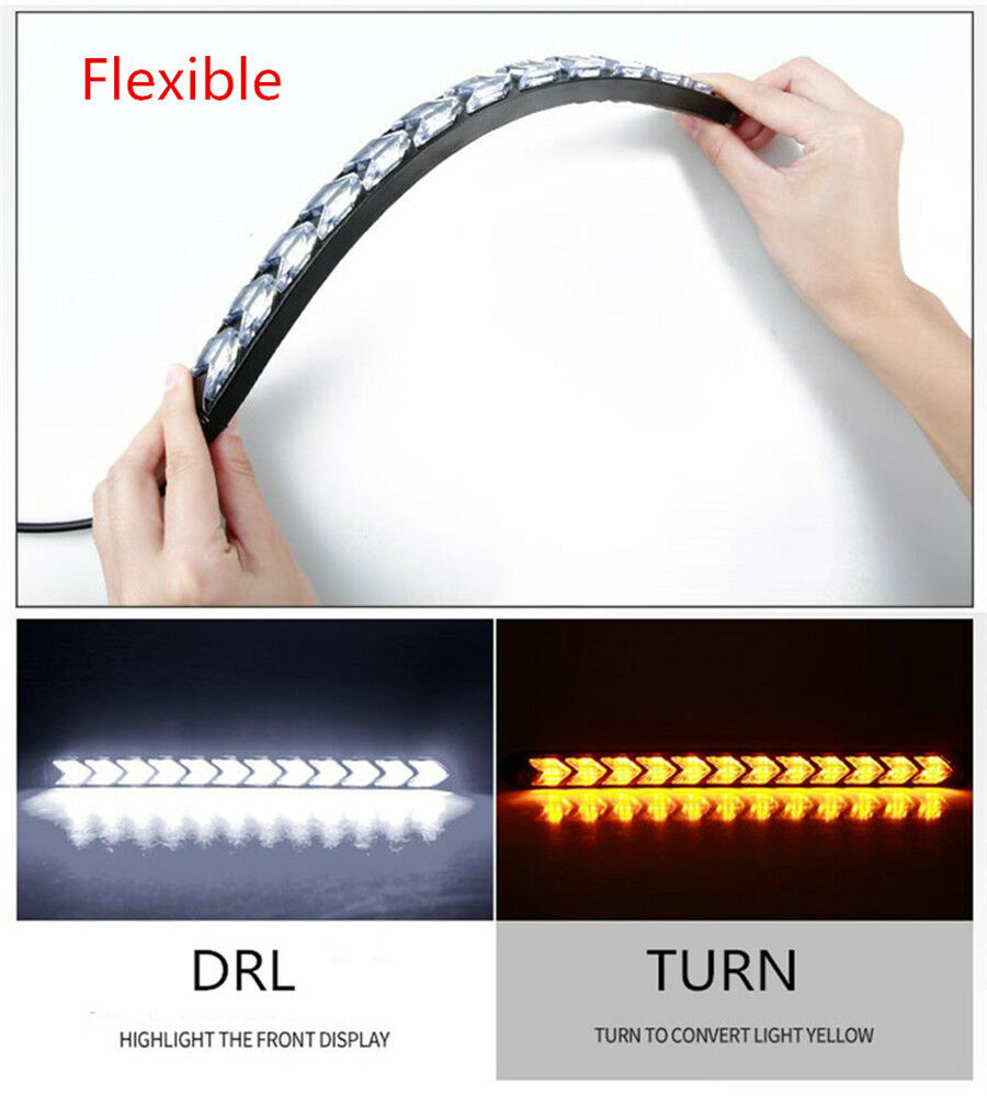 Pair Car White/Amber LED Light Strips Switchback Flowing DRL/Turn Signal Lamp