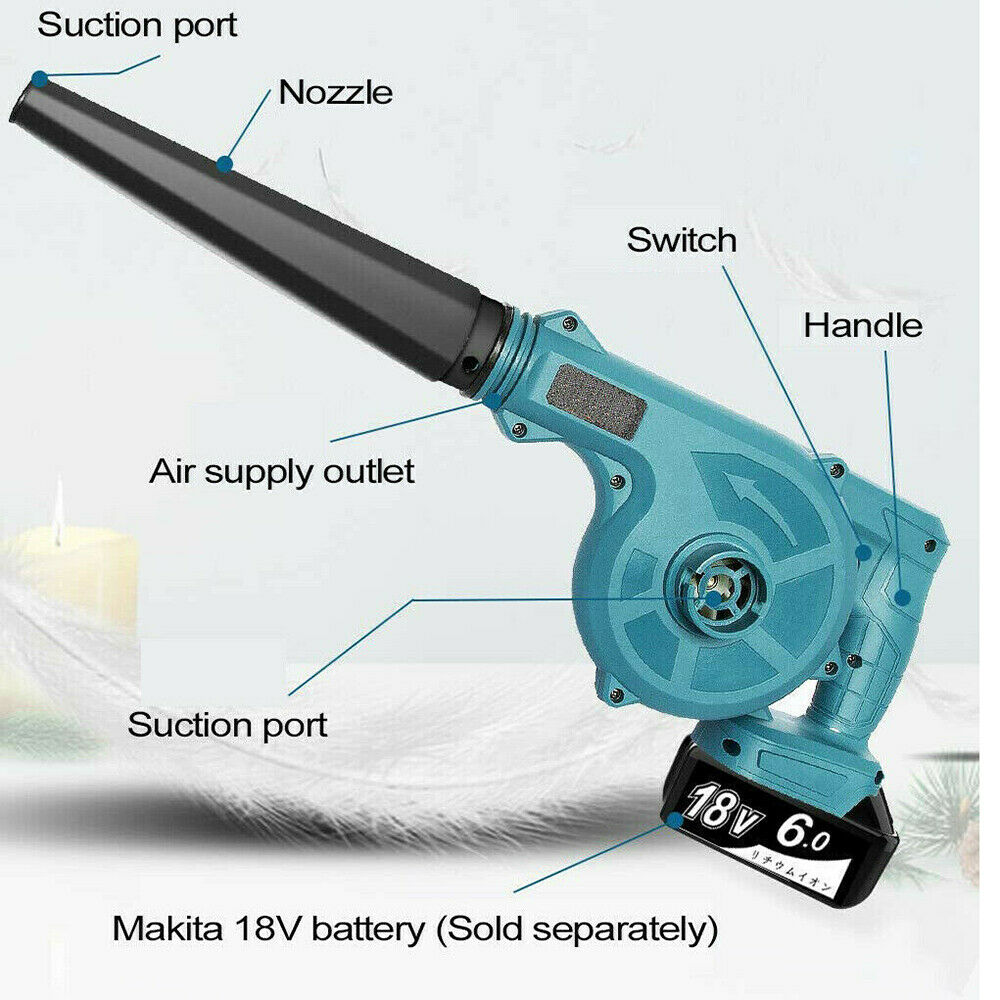 Blue Cordless Leaf Dust Blower Vacuum Air Blowing Power Tool For Makita 18V