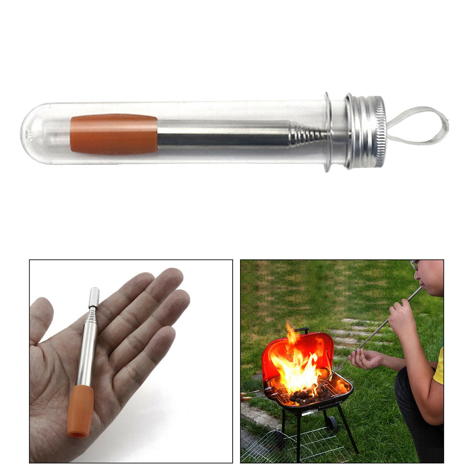 Stainless Steel Fire Blower Fire Bellow Portable Survival with storage tube