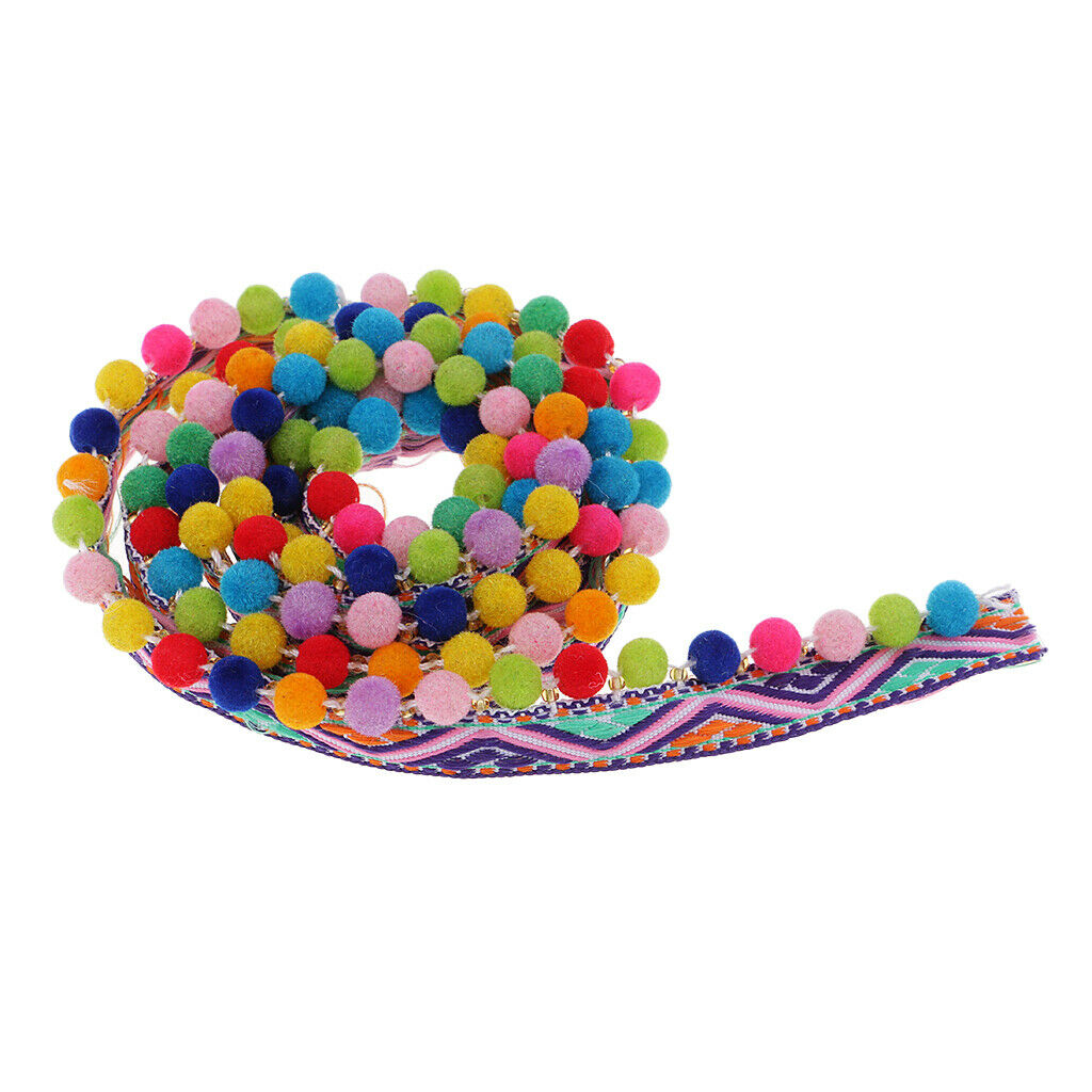 2Yard Multicolor Pom Pom Trim Tassel Ball Ribbon Fringe Decor DIY Handicraft