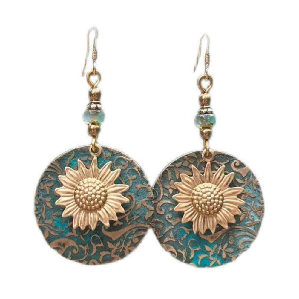 Double Sunflower Drop Dangle Earrings Ear Hook Charm Jewelry Women