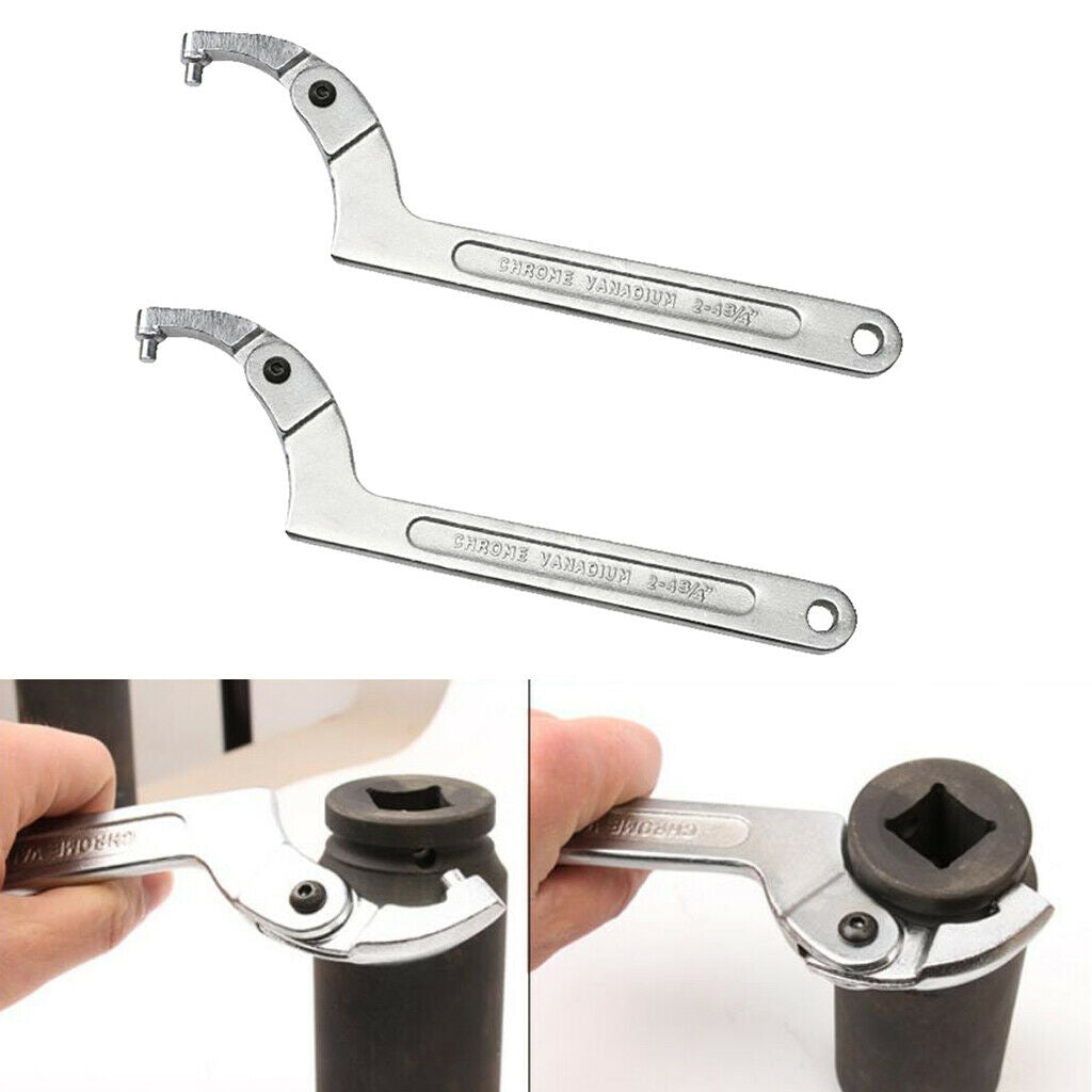 2 Pieces Heavy Duty Chrome Adjustable Hook Wrench C Spanner Tool 19-51mm