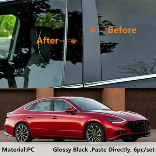 Gloss Black Pillar Posts 6 pcs Door Trim Cover Fit For Hyundai Sonata 2020 2021