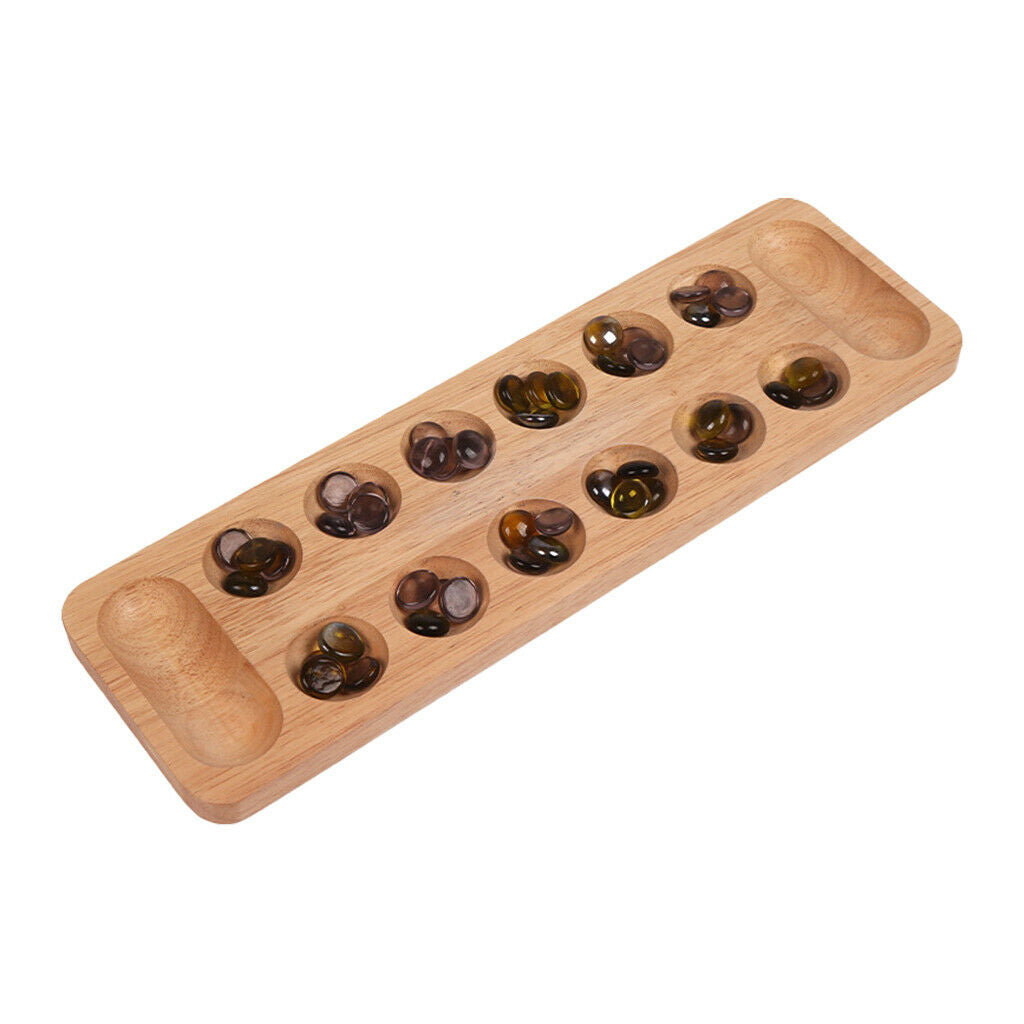 Portable African Wooden Mancala Board Game with 48 Stones Set Strategy Game