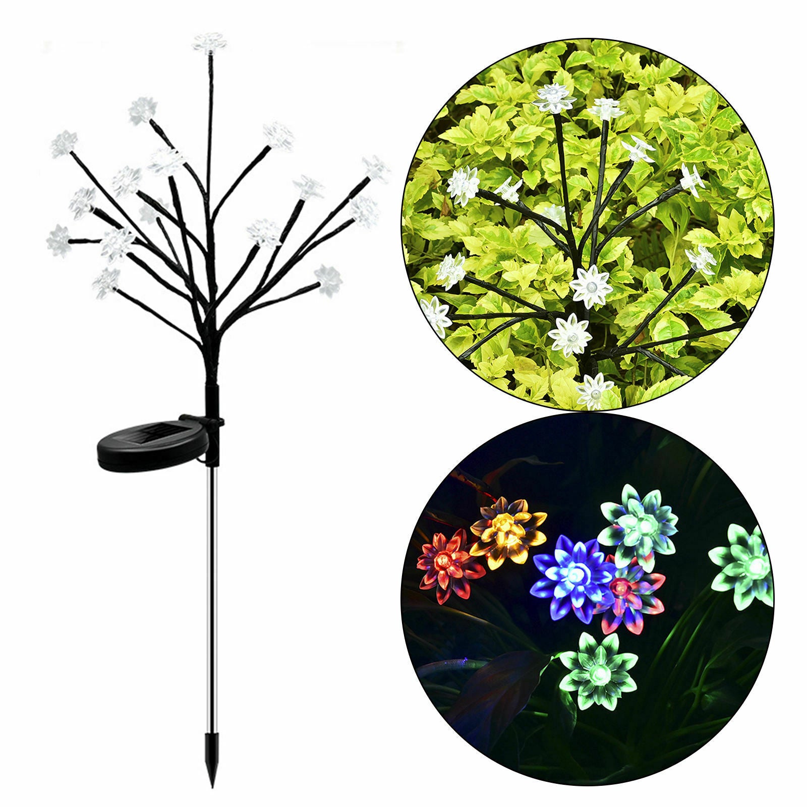 Solar Garden Stake Lights Home LED Pathway Lotus Flower Landscape Yard Deco