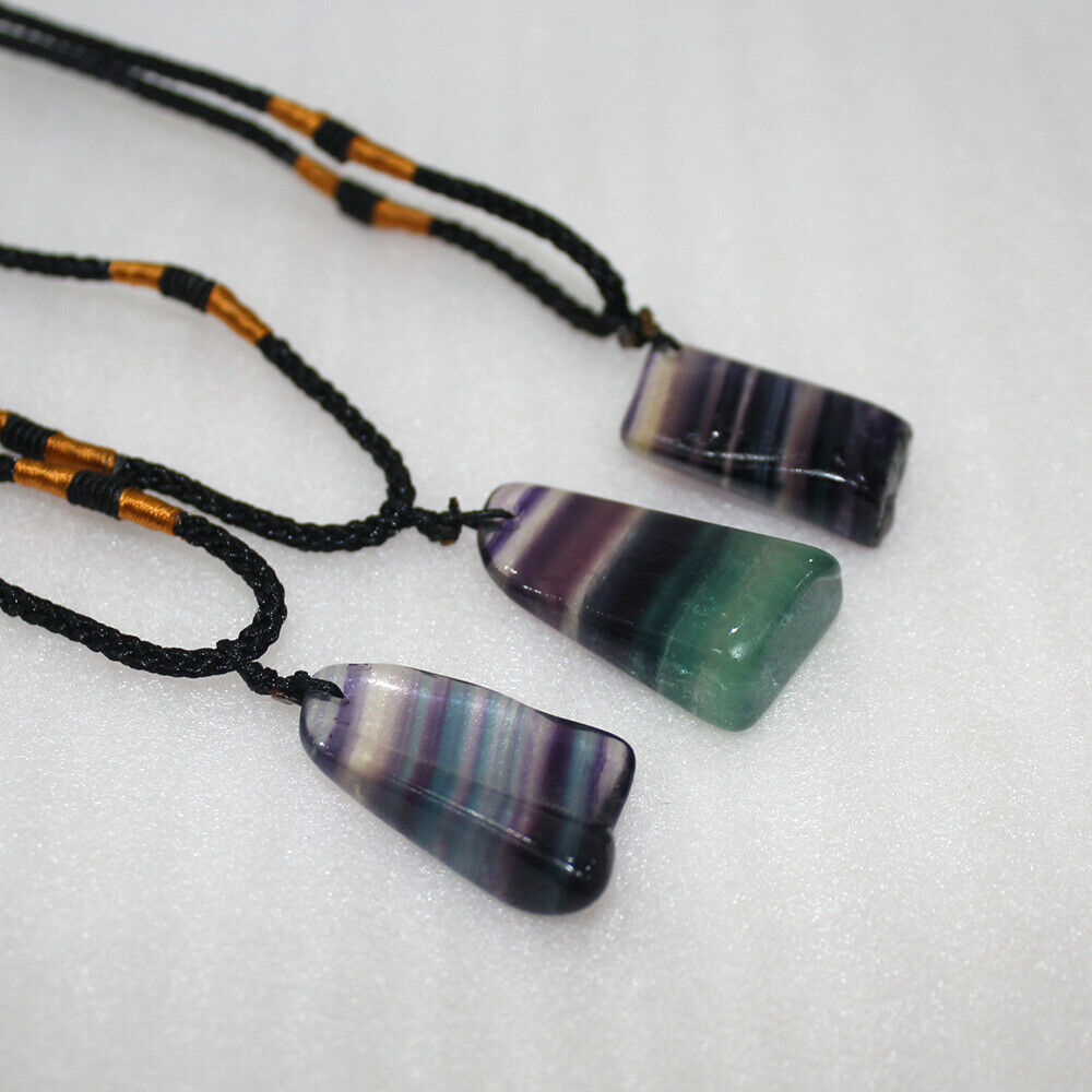 Natural Colorful Fluorite Quartz Crystal Pendant Irregular HealingStone Necklace