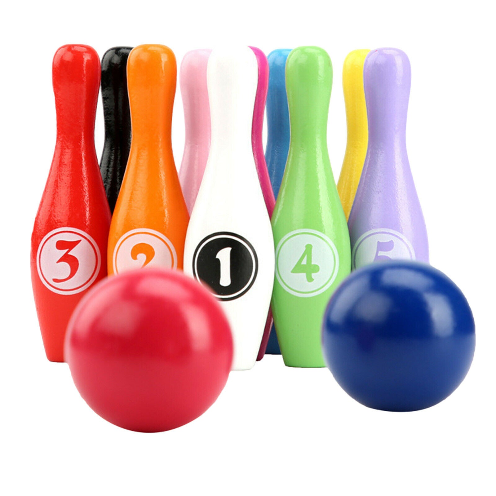 Wooden Bowling Game Set Pins & Balls Education Outdoor Sports Fun Family Toys