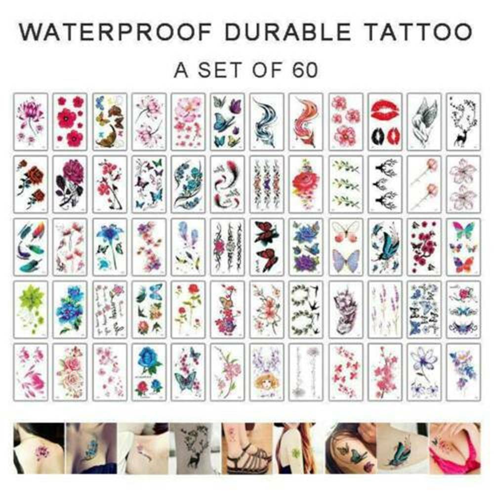 66Sheets Flower Butterfly Temporary Tattoo Body Arm Leg Art Waterproof Stickers
