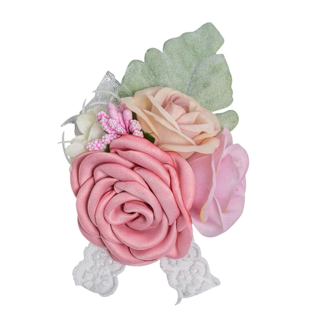 Artificial Silk Hand Flowers Bride Bridesmaid Wrist Corsage Wedding Decor 1