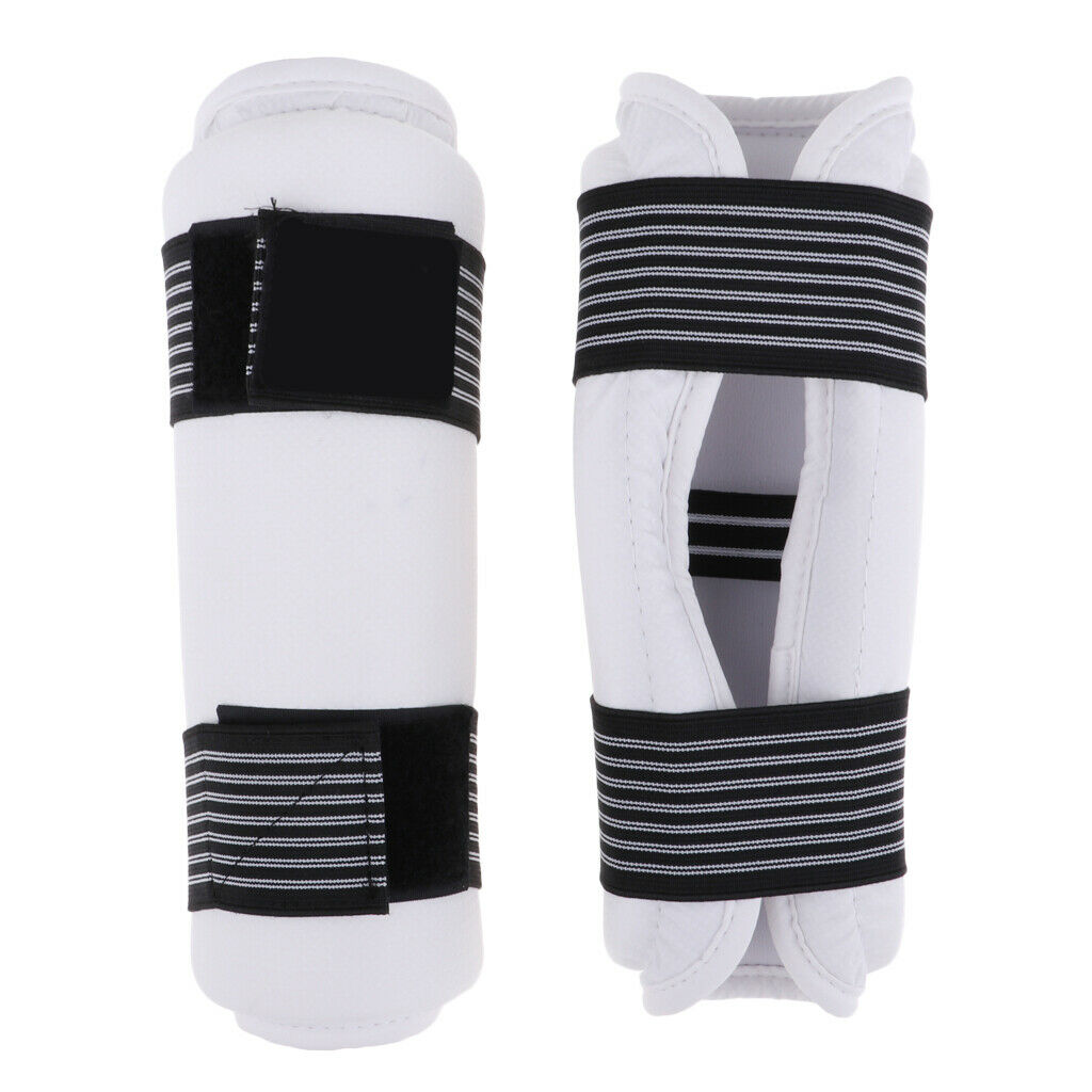 2 Pair of Taekwondo Shin and Forearm Pads Extra Protector Guards, White, M Size,