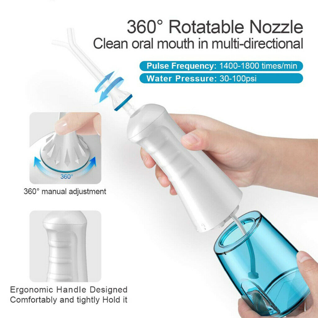 Oral Teeth Gum Irrigator Dental Water Flosser Cleaner Cordless 300ML 2 Tips