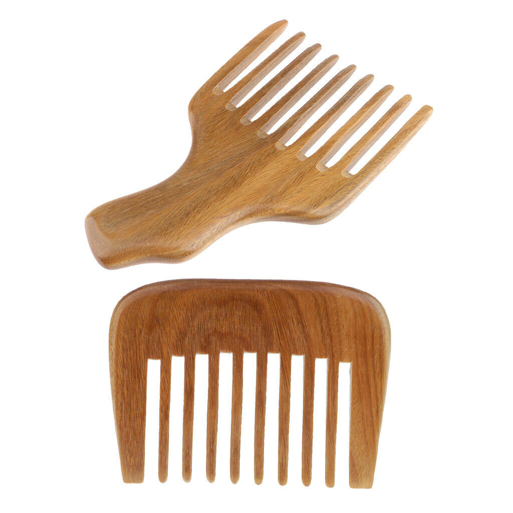 2 Styles Natural Sandalwood Wooden Comb with Wide Tooth