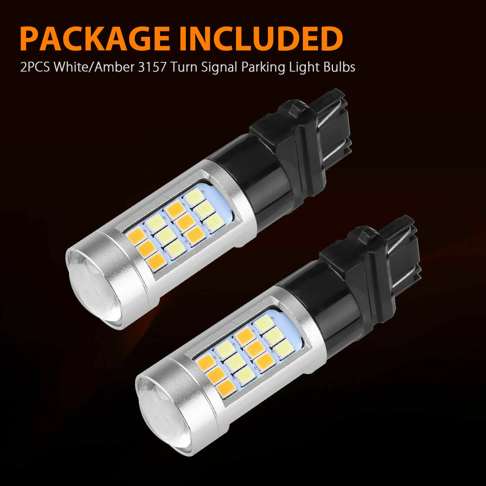 2X Error Free White/Amber 3157 LED DRL Switchback Turn Signal Parking Light Bulb