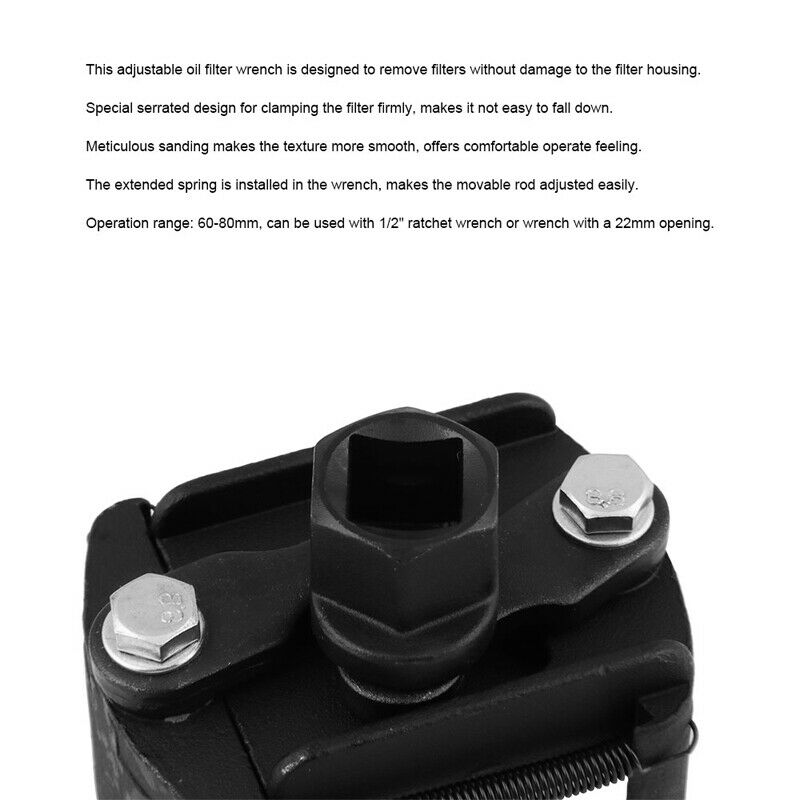 1X Adjustable Oil Filter Removal Wrench Tool 3/8" Drive Ratchet 60mm- 80mm AT093