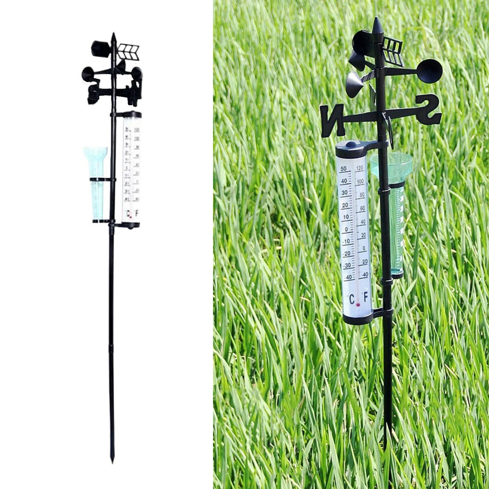 3-in-1 Weather Station Rain Gauge Thermometer Wind Direction Arrow Yard