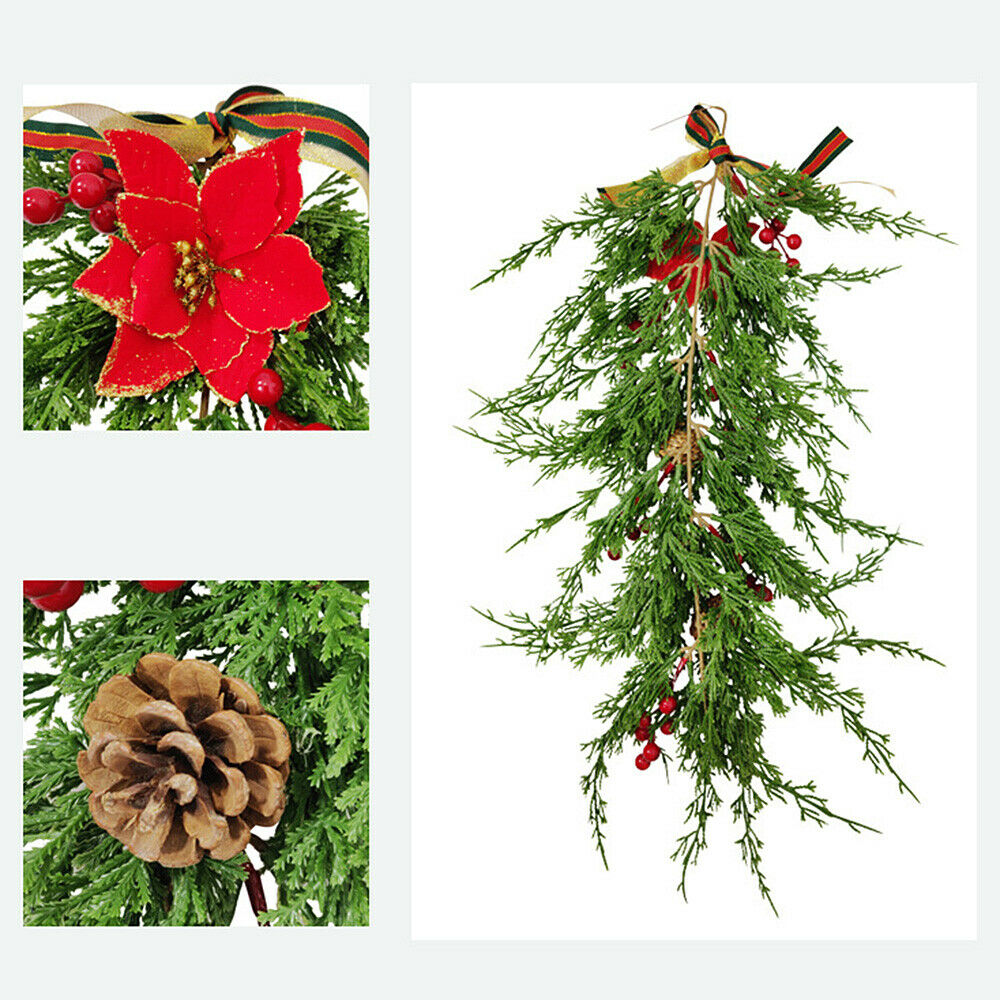 Christmas Artificial Flower Pine Cones Berry Branch Hanging Xmas Door Decor DIY