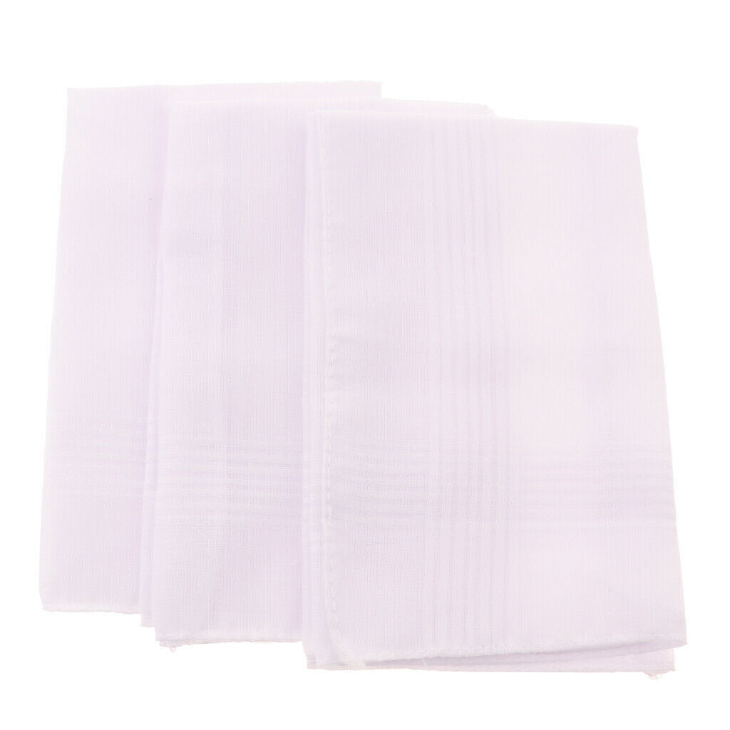 3 Pack Women Men White Handkerchiefs Soft Square Pocket Towel Party Hankies