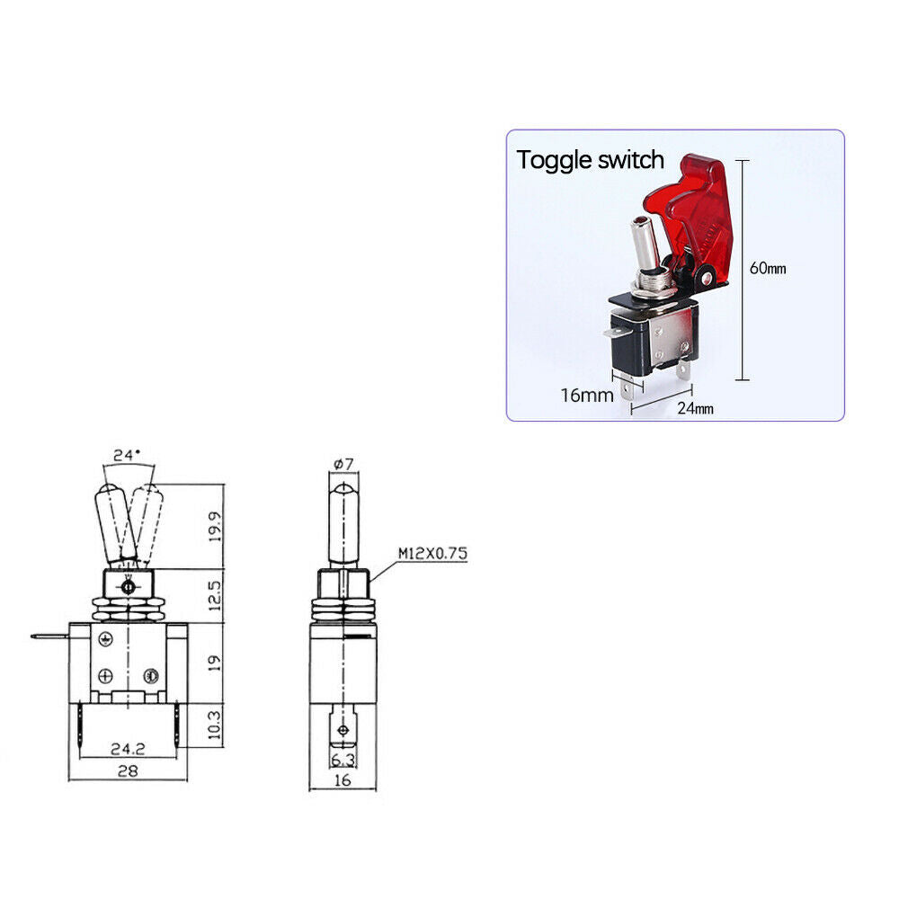 On/Off Toggle Switch LED Light 12V/20A with Missile Cover for Car Boat Truck
