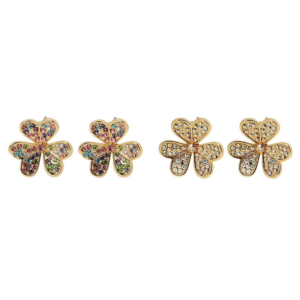 Fashion Women Stunning Crystal Three-leaf Clover Stud Earrings Gloss White
