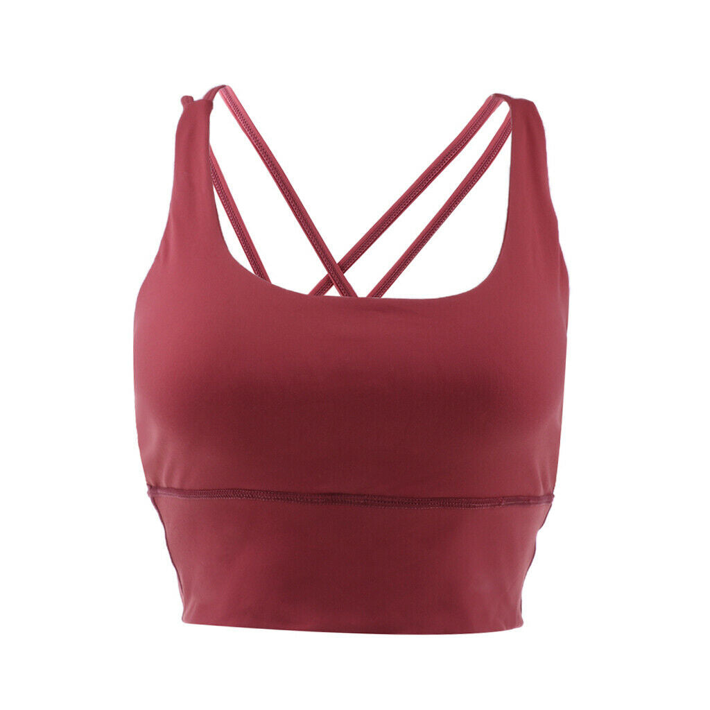 Womens Push-up Padded Strappy Sports Bra Cross Back Wirefree Fitness Yoga Top -