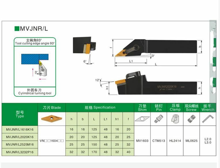 MVJNR2525M16 25 x150mm 93° Lathe External Turning Tool Holder For VNMG1604 CNC