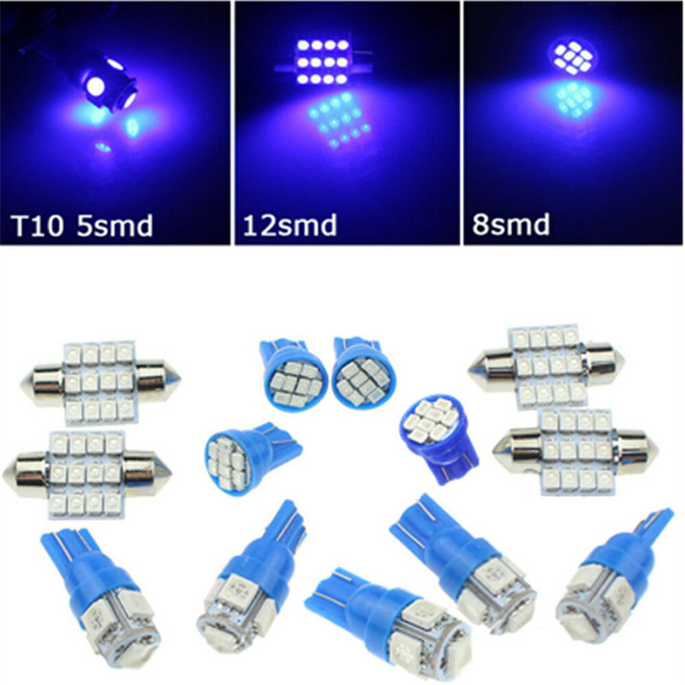 13pcs/set Blue LED Bulbs Car Interior T10&31mm Map Dome License Plate Light Kit