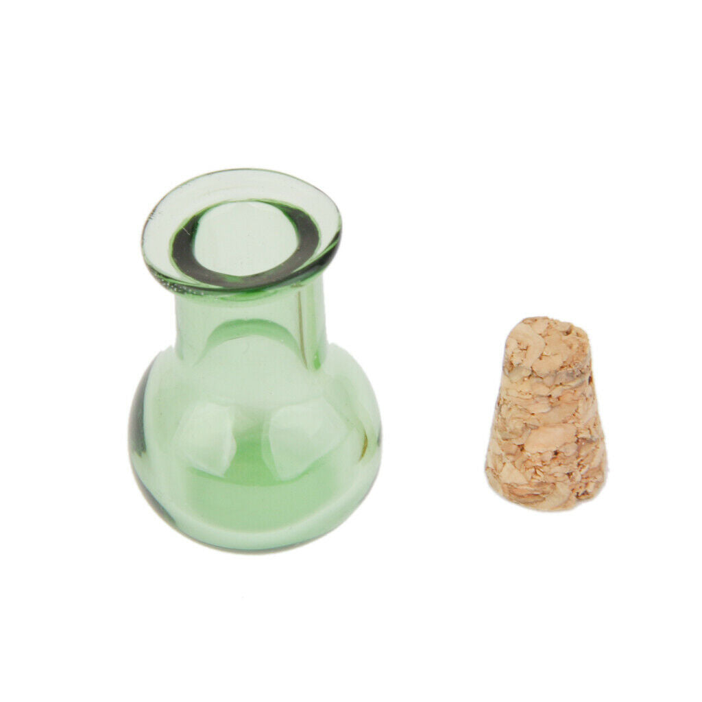 10 Glass Cork Bottles Flat Base Jars Vial Wishing Bottle DIY Pendants Green