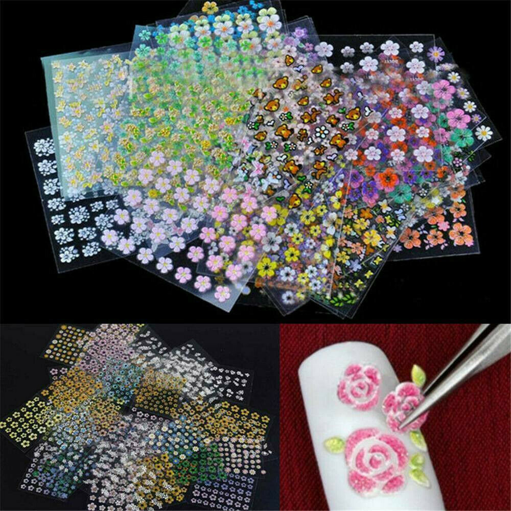 50 Sheets Nail Art Water Decals Stickers Transfers Spring Water Effect Flower UK