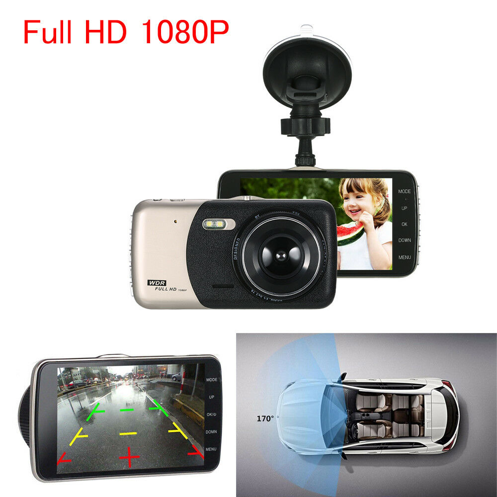 New 1080P 4" HD 170Â° Car Dash Camera Video DVR Cam Recorder + Rear view camera