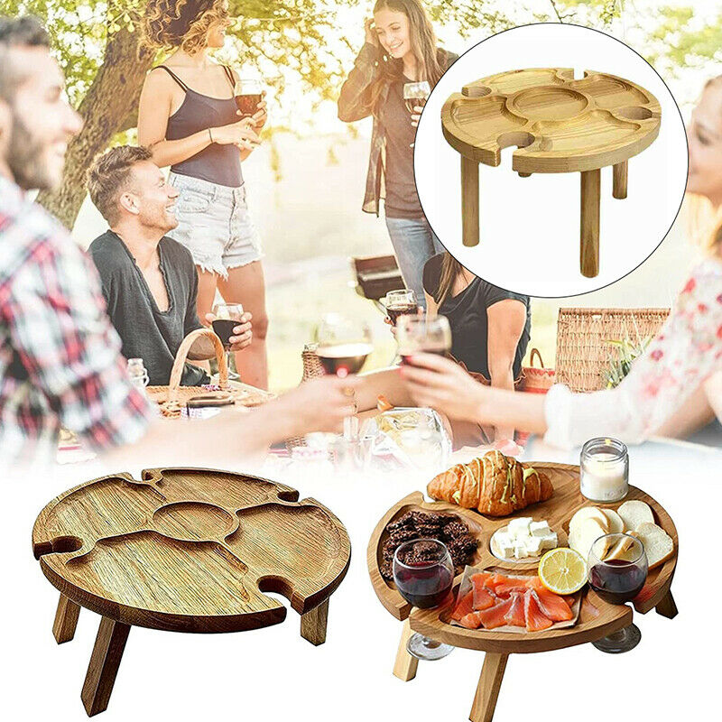 Wooden Outdoor Portable Folding Camping Picnic Table with Glass Holder RaODZ TL