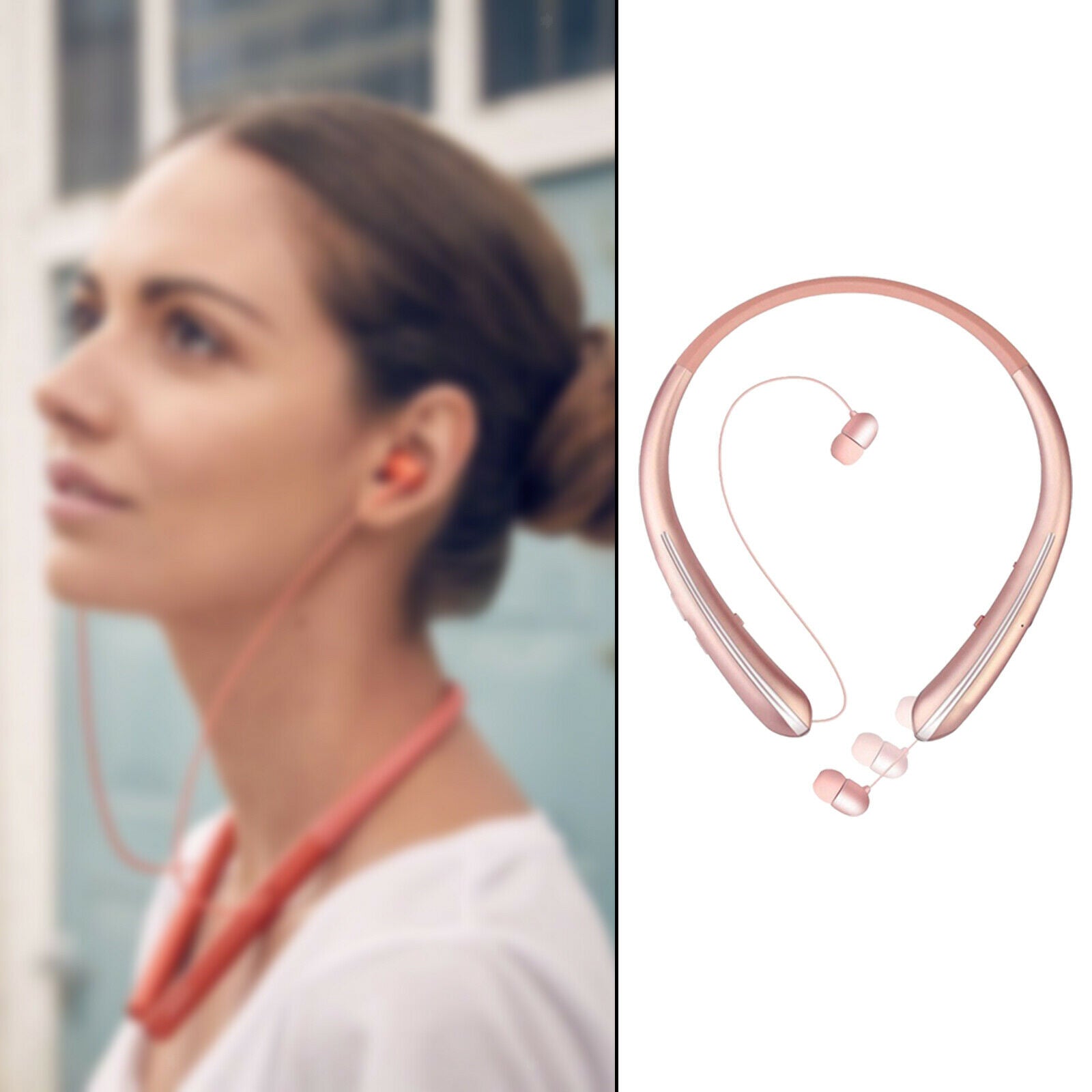 Wireless Women Bluetooth 5.0 Retractable Earbuds HD Headset Sports Neckband
