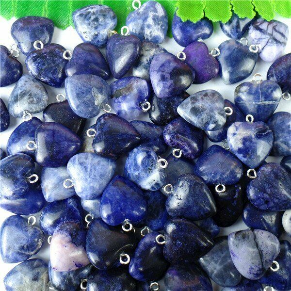 100Pcs 15x15x6mm Natural Blue Sodalite Love Heart Pendant Bead HH7011