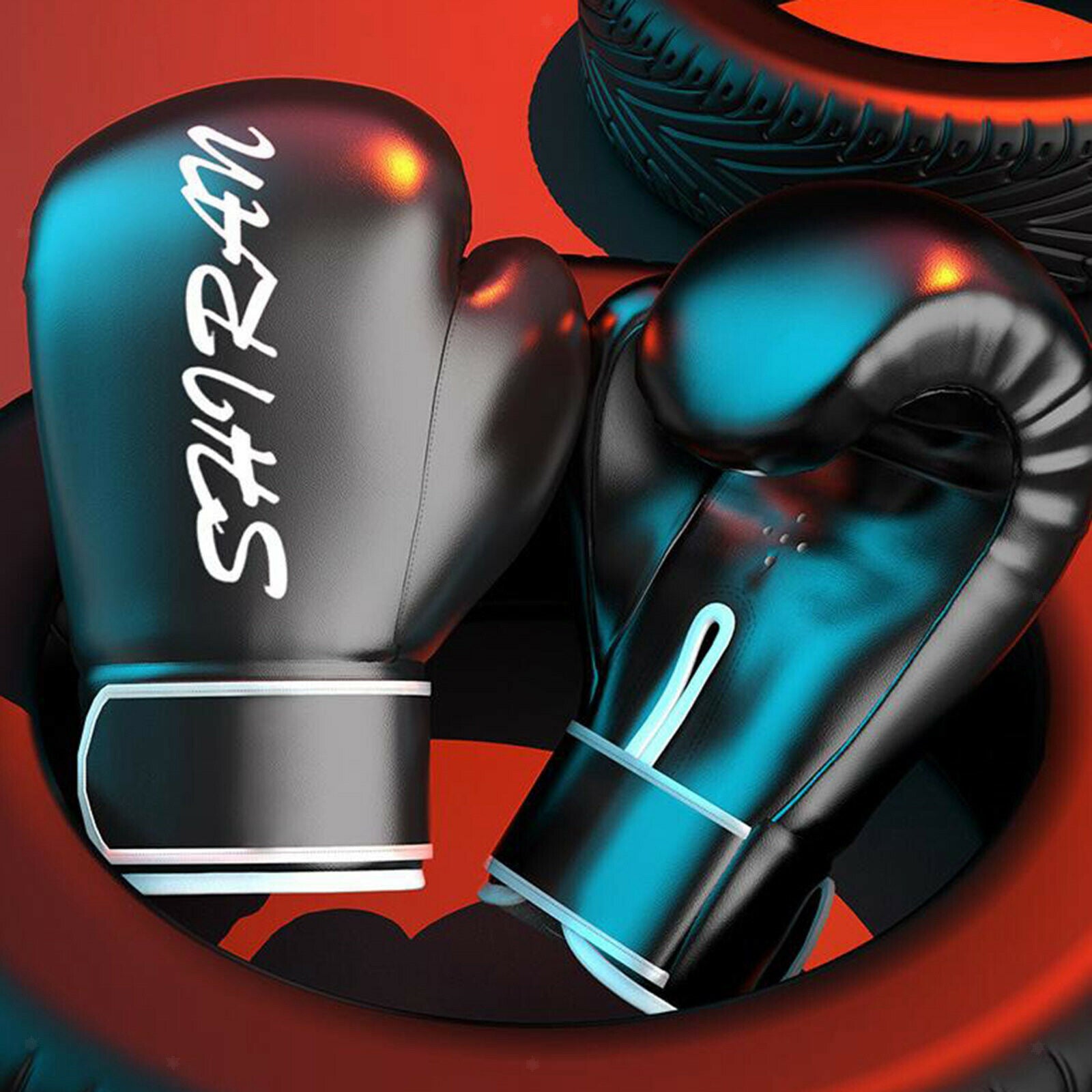 2X Boxing Gloves Sparring PU Leather Kickboxing Punching Bag Mitts 8oz_Black