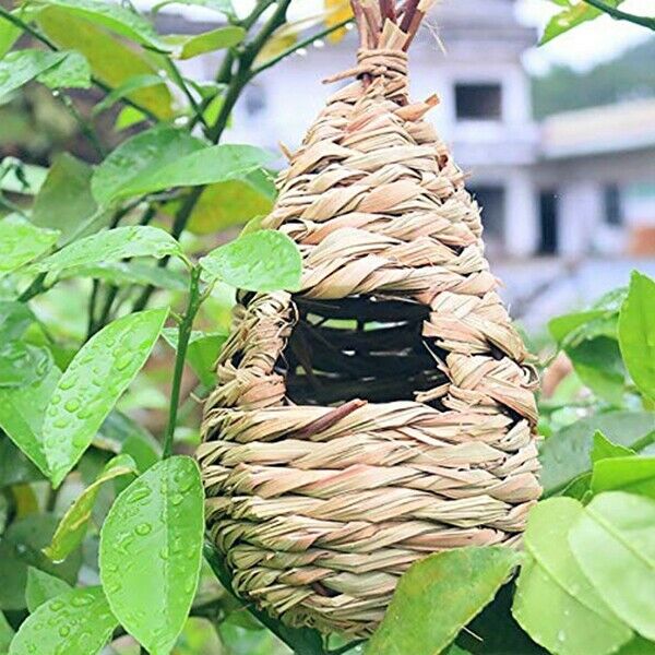 2 Pack Grass Bird Hut Bird House House Hanging Bird Nest Fiber Hand-Woven BirdJ9
