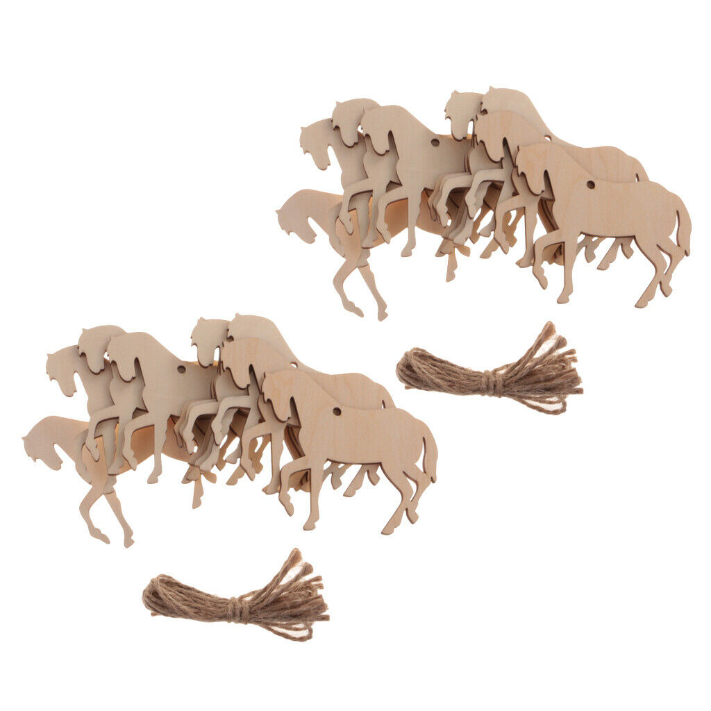 20x Natural Wood Horse Shape Ornaments Cutouts Animal Hanging Decor Lot