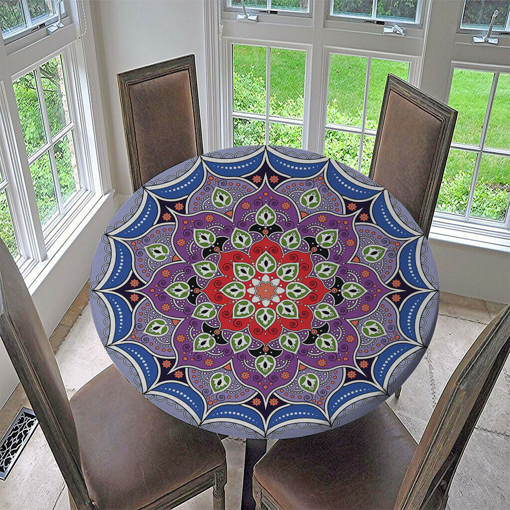 2pcs Polyester Tablecloth Fitted Round Table Cover Cloths Soft Backing
