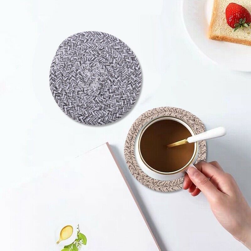 1X(Round Cotton Braided Table Place Mats Coaster Non-Slip Table Mats Set of 8M8)