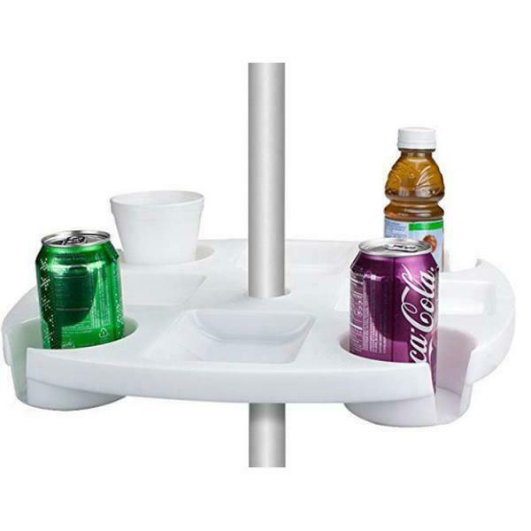 Beach Umbrella Table Tray with Cup Holder for Garden Swimming Pool White