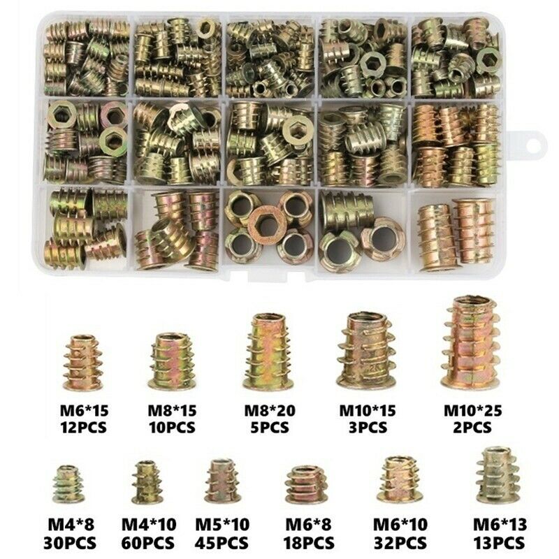 230Pcs Threaded Inserts Nuts Wood Insert Assortment Tool Kit M4/M5/M6/M8 FurniU5