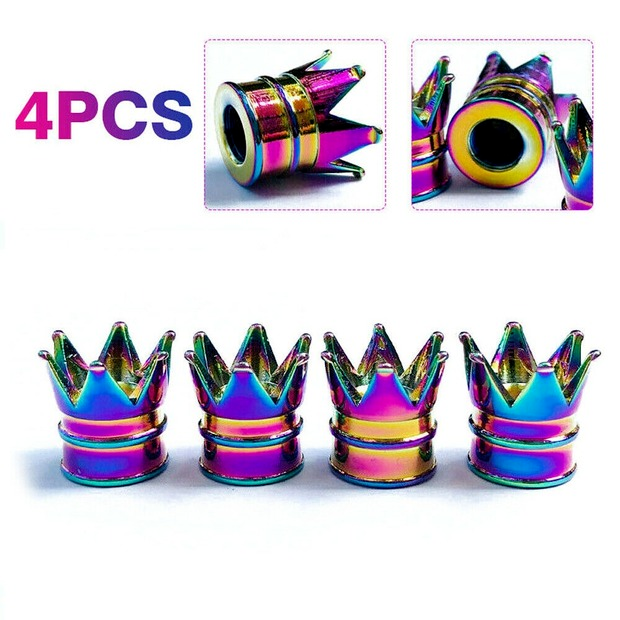 Aluminum Neon Color Crown Car Wheel Tire Valve Stem Cap Tyre Air Anti Dust Caps