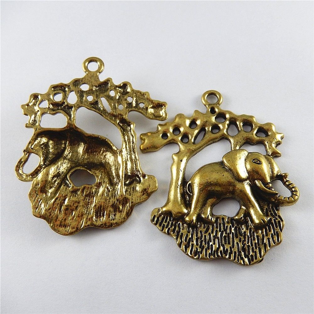 3 pcs Antiqued Bronze Pendant Charm Elephant Under Tree Alloy Crafts 58*54*8mm