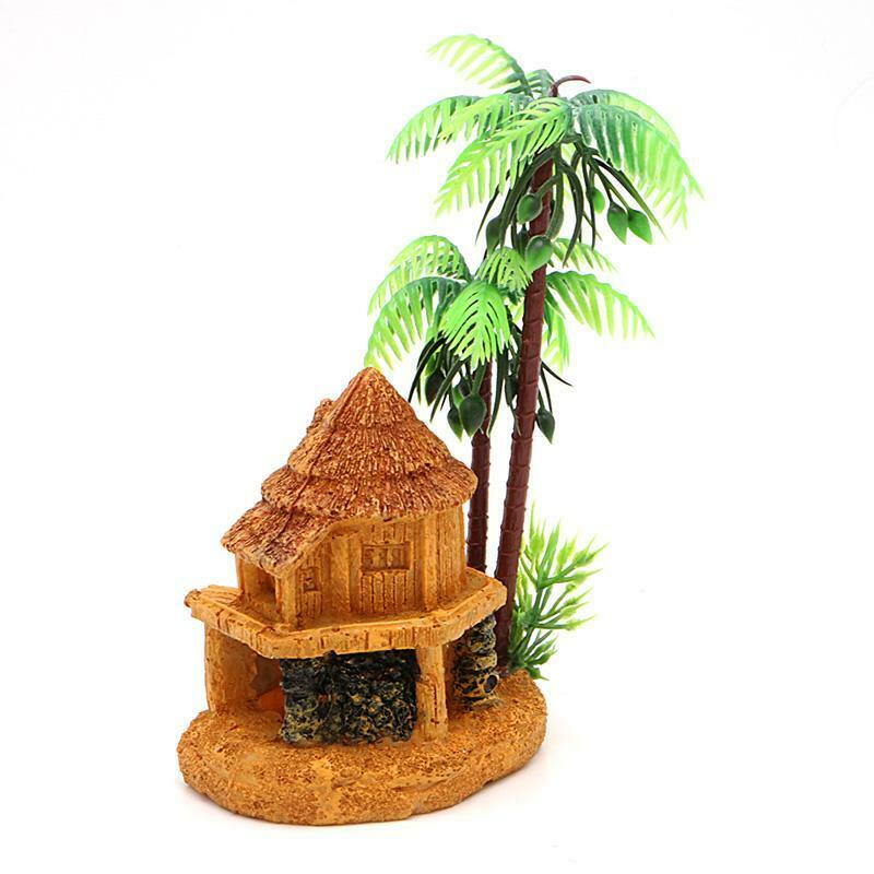 Aquarium Simulation Coconut Tree Castle Fish Tank Ornaments Decor Landscape