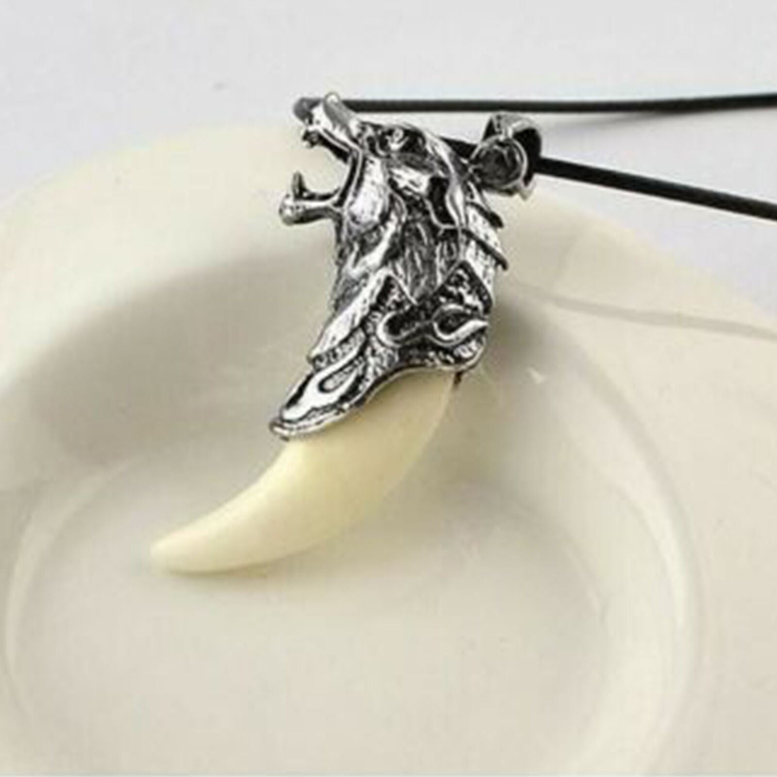 Gothic Necklace Tooth Wolf Dragon Head Animal Pendant Men Jewelry