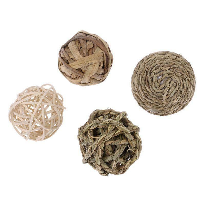 4Pcs Pet Small Animal Play Chew Natural Ball Toys for Rabbits Guinea Pig Gerbils