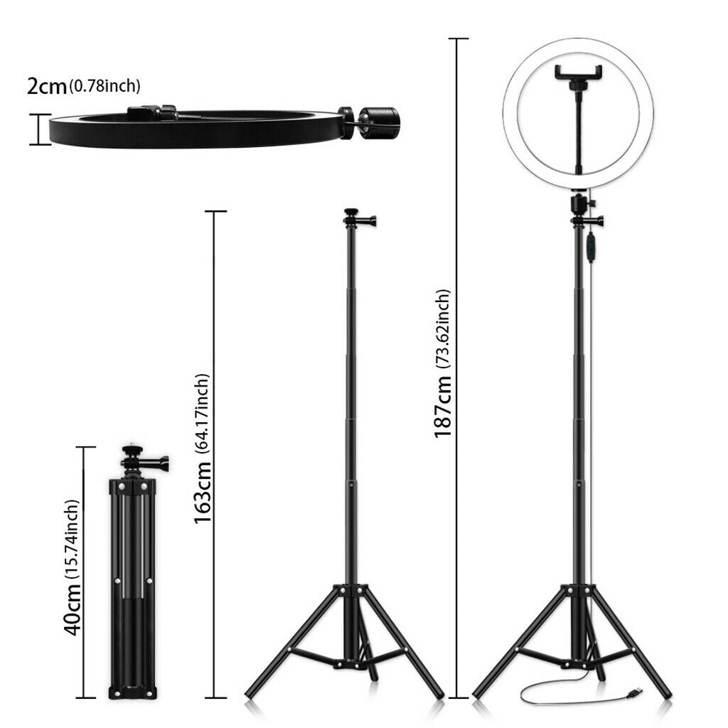 USB Plug LED 10" Ring Light Tripod Stand Phone Holder for Live Stream Makeup