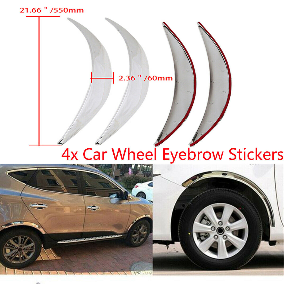 Universal Car Wheel Eyebrow Arch Trim Lip Fender Chrome ABS Protective Film x4