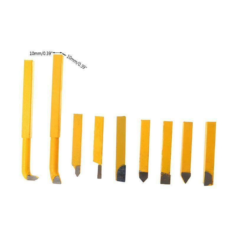9Pcs 10x10mm Carbide Tipped Lathe Metal Cutter Cutting Tools Set Turning Boring