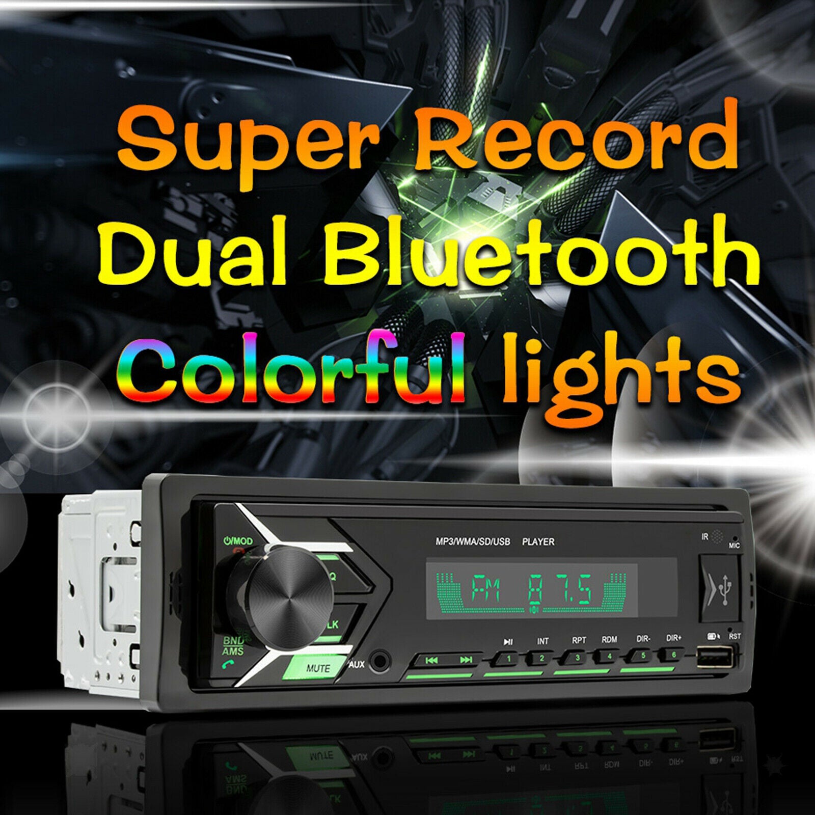 Single Din Bluetooth Car Stereo MP3 Player Media Receiver Wireless 7 Color